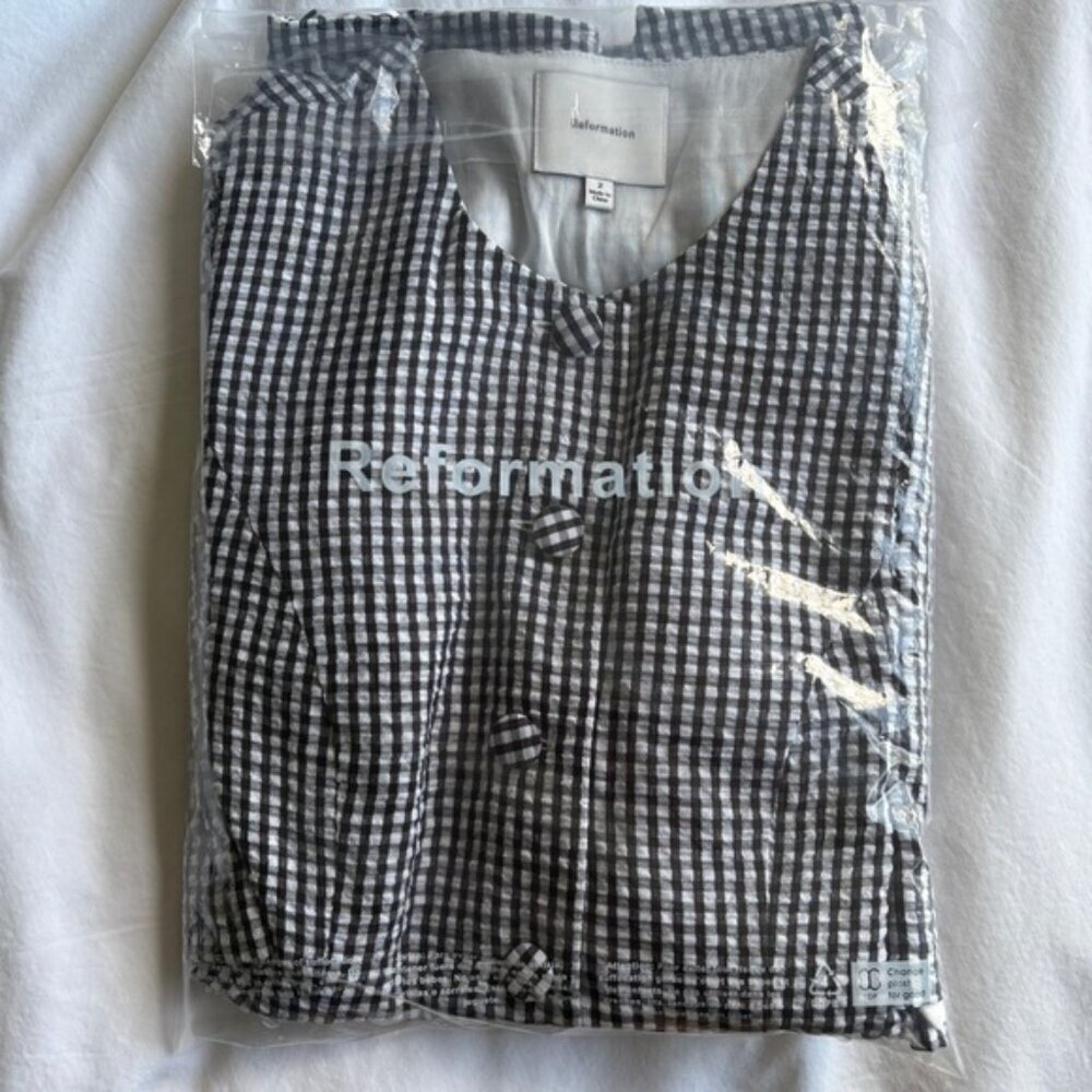 NEW Reformation Mika Two Piece Skirt Set Black White Check Gingham | US 2 UK 6 - Picture 13 of 13